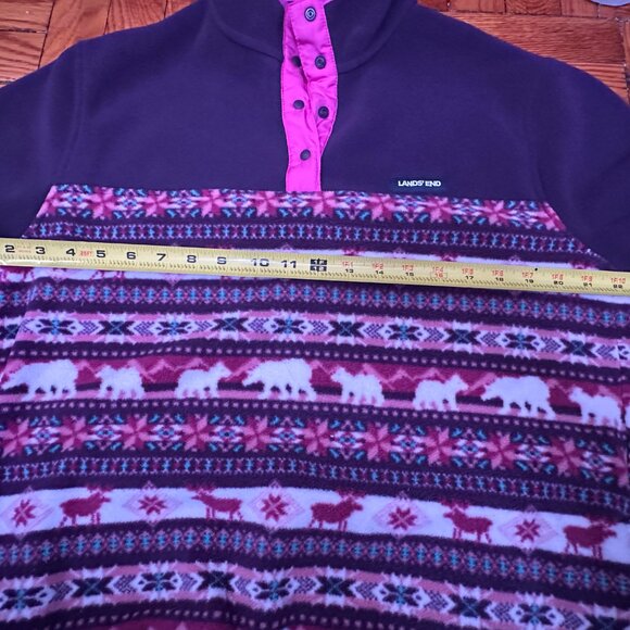 Lands End Women's Fleece Pullover Purple Pink Ivory Cream Fair Isle Size L - Picture 7 of 7